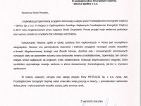 List gratulacyjny od firmy Metrolog Sp. z o.o.